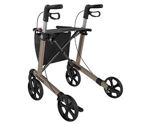 Rehasense Deambulateur 4 roues pliable leger - Pour personnes âgées - aide à la marche - Rollator Server L champagne - Pliable - Réglable en Hauteur - Rollators haut de gamme très légers