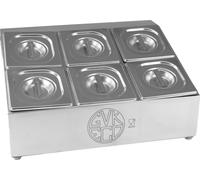Rehausse GN pour 6 récipients Gastronorm 1/6, y compris récipients GN 1/6 100 mm avec couvercle