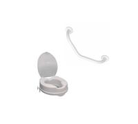 Réhausse WC PMR plastique blanc avec abattant 10 cm + Barre de maintien coudée PMR PELLET Essentiel