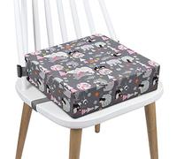 Rehausseur Chaise Enfant Coussin, en Toile de Coton Lavable avec 2 Sangles, Boucle de Sécurité, Motif de Dessin Animé Pour Enfant (Gris Bears)