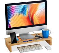 Réhausseur D¿Écran Bambou, Avec Rangements, Autonome, Support De Moniteur Pour Bureau, Hlp 9X54X23 Cm, Nature