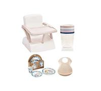 Rehausseur de chaise pour enfant + Boîtes de conservation + Coffret vaisselle micro-ondes + Bavoir semi-rigide