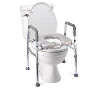 Rehausseur de Toilette Adulte avec Accoudoirs & Siège moelleux,Siège de toilette surélevé - Hauteur Réglable,Rehausseur WC Portable en Structure métal pour Personnes Âgées, Handicapés, Enceintes
