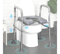 Rehausseur de WC avec Accoudoirs Siège Toilette Réglable Hauteur Largeur | Cadre de sécurité en aluminium pour toilettes. Assise rembourrée étanche pour personnes âgées, enceintes et PMR
