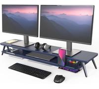 Réhausseur D'Écran D'Ordinateur 108 Cm - 2 Niveaux Grand Moniteur Stand En Bois - Support D'Ordinateur,Moniteurs,Tv,Pc,Imprimante - Charge De 50Kg (Bleu)[ZHB1406]