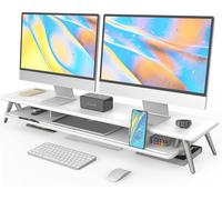 Réhausseur D'Écran D'Ordinateur 108 Cm - 2 Niveaux Grand Moniteur Stand En Bois - Support D'Ordinateur,Moniteurs,Tv,Pc,Imprimante - Charge De 50Kg (Blanc)[ZHB1405]