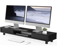 Réhausseur D'Écran D'Ordinateur Avec Deux Portes Coulissantes En Verre Grand Moniteur Stand Pour 2 Moniteurs Tv Pc Imprimante, Pieds Réglables En Hauteur, 108X23,5X(15,2-16,7) Cm[ZHB1552]