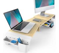 Réhausseur D'Écran D'Ordinateur Réglable Moniteur Stand En Bois Avec Toiroir,Support D'Ordinateur,Moniteurs,Tv,Pc,Imprimante - Charge De 25Kg - 74-107X 23,5 X 8,9 Cm Couleur Chêne G04B1101C