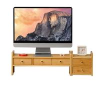 Rehausseur d'écran en Bambou Ergonomique pour PC & Ordinateur Portable - Support de Bureau avec tiroirs et étagères, Organiseur en Bois Naturel pour Gaming, Home Office et Poste de Travail(Yellow)