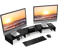 Réhausseur d'Écran en Bois,Support de Moniteur Réglable,Support d'Ordinateur Portable,PC,TV,Imprimante - pour 2 Moniteurs,92,5-108x23,5x10,2cm,Couleur Chêne