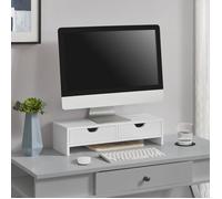 [en.casa] Support d'Écran Réhausseur de Moniteur avec 2 Tiroirs pour Télé Moniteur Ordinateur Portable Panneau de Particules 50 x 18 x 13 cm Blanc