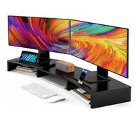 Rehausseur d'Écran PC Réglables, Support d'Écran d'Ordinateur Double en Bois, Support pour Deux Moniteurs pour Bureau Maison