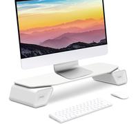 Rehausseur Ecran Pc Bureau Blanc Avec Enceintes Intégrées Et Lumieres Rgb, Support De Moniteur, Support Ecran Ordinateur Élégant (65.6 Cm X 24 Cm X 11.6 Cm)
