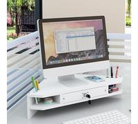 Rehausseur Ecran Support de Moniteur D'angle en bois à 2 Niveaux, Support Triangulaire pour Moniteur D'ordinateur avec Tiroir/porte-stylo, Étagère D'angle de Bureau Ouverte pour Le Bureau Domicile ( C
