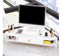 Rehausseur Ecran Support de Moniteur Triangulaire, Étagère D'angle en bois avec Tiroir et Porte-stylo, Support D'ordinateur de Bureau pour Économiser de L'espace, Élévateur D'angle ( Color : White )