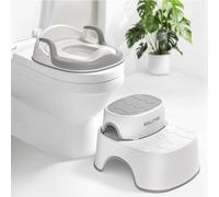 Rehausseur Toilette Enfant avec 2 Marches Pied Enfant Transportable, Reducteur Toilette Enfant de 1 à 8 ans garçons et filles, Coussin Anti-éclaboussures Reducteur de WC avec Marche Pied Bébé