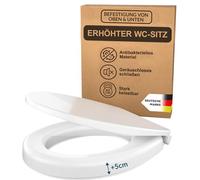 Rehausseur wc adulte en duroplast - Abattant de toilette surélevé 5 cm avec fermeture ralentie, améliore la sécurité aux WC, confortable, capacité 175 kg (fixation par le haut et par le bas)