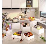 Rehausseurs de buffet blancs, présentoirs pour buffet. Présentoir alimentaire en acrylique pour desserts, fêtes, décoration. Base d'affichage carrée en cube avec fond creux 6 pièces,4 piècesPMMA