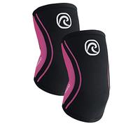 Rehband coudière en SBR/néoprène 5 mm, manchon de coude pour sports de force, design anatomique, antidérapant et ajustement serré pour femmes et hommes, Couleur:Noir/Rose - 1 Paire, Taille:S