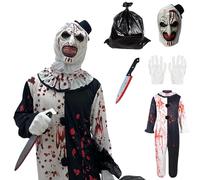 Rehecher Costume de Terrifier Art the Clown - Ensemble Cosplay Halloween avec Masque de Clown Terrifiant, Gant & Couteau, Costume de Clown Terrifiant pour Fêtes (Kid-XL)