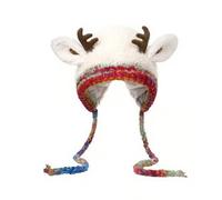 Reheyre Chapeau de cerf de Noël avec protection auditive - Design double fonction - Fait à la main - Bonnet d'hiver tricoté festif - Sac à main - Décoration de vacances - Cadeaux de Noël pour amis et