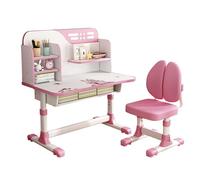 Reheyre Ensemble Bureau et Chaise pour Enfants avec Hauteur réglable, tiroirs et Rangement, Tables et chaises d'apprentissage à Motif Dessin animé pour Enfants, Filles (Double Dossier, Rose)