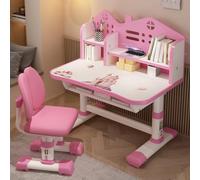 Reheyre Ensemble bureau et chaise pour enfants avec hauteur réglable, tiroirs et rangement, tables et chaises d'apprentissage pour enfants, filles (rose)