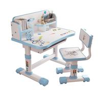 Reheyre Ensemble bureau et chaise pour enfants, bureau rose avec hauteur réglable, tiroirs et rangement, tables et chaises d'apprentissage pour enfants à motif dessin animé (bleu château)