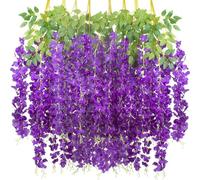 Reheyre Fausse glycine, Guirlande de vignes artificielles, décoration réaliste, Maison, Mariage, Jardin, intérieur et extérieur, tenture Murale colorée, 12 pièces Pourpre