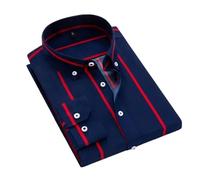 REHJJDFD Chemise rayée à manches longues pour homme, coupe ajustée, chemises habillées décontractées, Rayures larges bleues, XXL