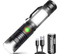 REHKITTZ Torche Lampe de Poche,2000 Lumens LED USB Rechargeable Puissante Lampe COB Portable Zoomable Torche pour Auto Garage Atelier Camping Bricolage (Pile Rechargeable incluse & Magnétique au Bas)