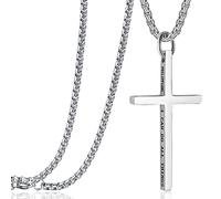 Rehoboth Colliers avec pendentif en forme de croix pour homme et femme Philippiens 4:13 Verse de la Bible I Can Do All Things Chaîne en acier inoxydable 40/50/61/71 cm Noir Argent Or (71,1 cm, Argent)