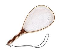 REHOC Épuisette de pêche à la mouche, filet de pêche à la truite en caoutchouc souple, filet de capture et de libération de poisson avec poignée en bois et cadre