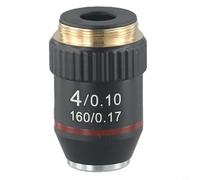 Rehoetom Lentille d'objectif de microscope pour utilisation achromatique, grossissement 4X/20X/40X/60X/100X, norme DIN 45 mm, longueur du tube 160 mm, ressort pour protection de diapositive, (4X)