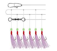 Rehoetom Lot de 6 hameçons lumineux pour pêche en mer et eau douce, appâts colorés en soie avec connecteur rapide solide, 0,5 m en plastique + crochet en acier (15)