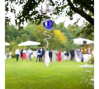 Rehoetom Moulin à vent en spirale en acier inoxydable avec boule de cristal pour jardin, cour, terrasse et pelouse - 40 x 165 mm, verre résistant aux intempéries B (bleu)