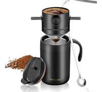 Rehoetom Tasse à café manuelle en acier inoxydable à double paroi, kit d'infusion léger avec cuillère filtrante pour camping, randonnée, voyage (noir)