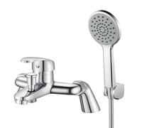 Rehomthy Mitigeur de baignoire avec pommeau de douche et tuyau - Moderne - Rond - Monobloc - Avec fixation de douche - Chromé - Centre de 180 mm