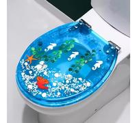 REHOOF Abattant De Toilette en Résine avec Frein De Chute, Effets 3D, Siège De Toilette Moderne en Résine avec Coquillages Océaniques Cuvette Toilette Clipsable, Lunette WC Familial M,42×36CM