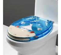 REHOOF Abattant De Toilette en Résine avec Frein De Chute, Effets 3D, Siège De Toilette Moderne en Résine avec Coquillages Océaniques Cuvette Toilette Clipsable, Lunette WC Familial I,42×36CM