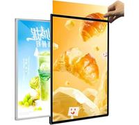 REHOOF Boîte D'éclairage Publicitaire LED, Boîte Lumineuse en Verre À Ultra-Mince, Mural Illuminé Board De Menu Rétro-Éclairé, Affichage De Cadre Publicitaire, Porte-Affiche Illuminée Black,60 * 80CM