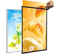 REHOOF Boîte D'éclairage Publicitaire LED, Boîte Lumineuse en Verre À Ultra-Mince, Mural Illuminé Board De Menu Rétro-Éclairé, Affichage De Cadre Publicitaire, Porte-Affiche Illuminée Silver,A1