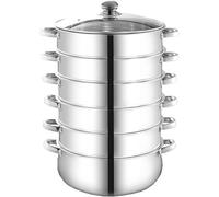 REHOOF Cuiseur Vapeur À 6 Étages en Acier 430 Inoxydable avec Couvercle en Verre Marmite À Soupe Bio - Cuisinière À Induction, Cuiseur Vapeur Multifonctionnel, Marmite À Soupe, Marmite À Ragoût 38cm