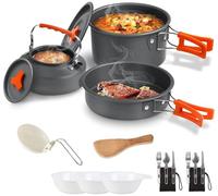 REHOOF Kit De Casseroles Camping | Portable Léger Aluminium Kit De Cuisine De Camping | Ustensiles De Cuisine Kit | pour Randonnée Pique Voyage,Popotes Théière Cuillère Spatule Bol B