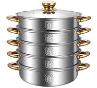 REHOOF Marmite à Vapeur en Acier 304 Inoxydable,Cuiseur Vapeur, Casserole (5 en 1) avec Couvercle en Verre pour Soupe de légumesCuisson de Nouilles, Cuiseur Vapeur pour Tous Types de Cuisinières 28cm