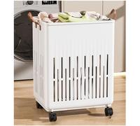 REHOOF Panier A Linge Vec roulettes, Bac Linge Sale, Corbeille A Linge Pliable avec 4 Roulette, Bac De Rangement Plastique pour Buanderie, Salle De Bain Chambre Coucher Dortoir C,38 * 28.5 * 50CM