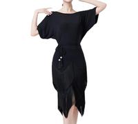 REHOOF Robe Danse Latine Compétition Femme Robe De Danse Samba Robe Tango Robe Latine Noir Robe De Danse Salsa Robe De Danse Rumba Costume De Danse Latine Robe Danse Tango Robe Samba XL(55-60kg)