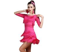 REHOOF Vêtements De Danse Latine Robe De Danse Latine À Manches Courtes Gland De Danse Latine Robe Une Pièce for Femme Tango De Salle De Bal Cha Cha Rumba Costumes Salsa Jazz D,XL(55-62.5kg)