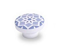 REI Lot de 4 Boutons de Meuble Carreau de Ciment Bleu Bois H.22 x l.39 x P.39 mm