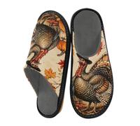 Reiacy Chapeau de pèlerin de Thanksgiving Turquie Feuilles d'Automne Citrouilles Pantoufles de Maison pour Femme Homme Pantoufles Antidérapantes Intérieur Extérieur Pantoufles Chaudes Chaussons Maison